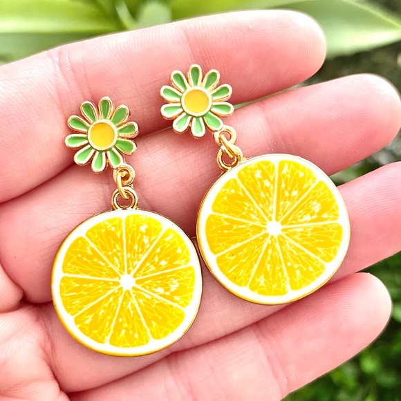 Floral Lemon Dangle Earrings - Picture 3 of 6